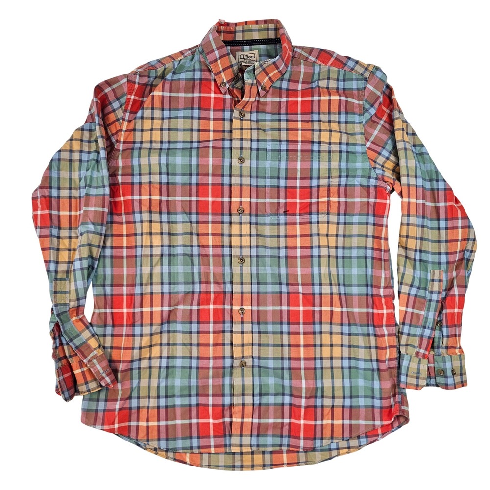 LL Bean Mens Traditional Fit Plaid Button Down Shirt Multi Color‎ Cotton M-REG